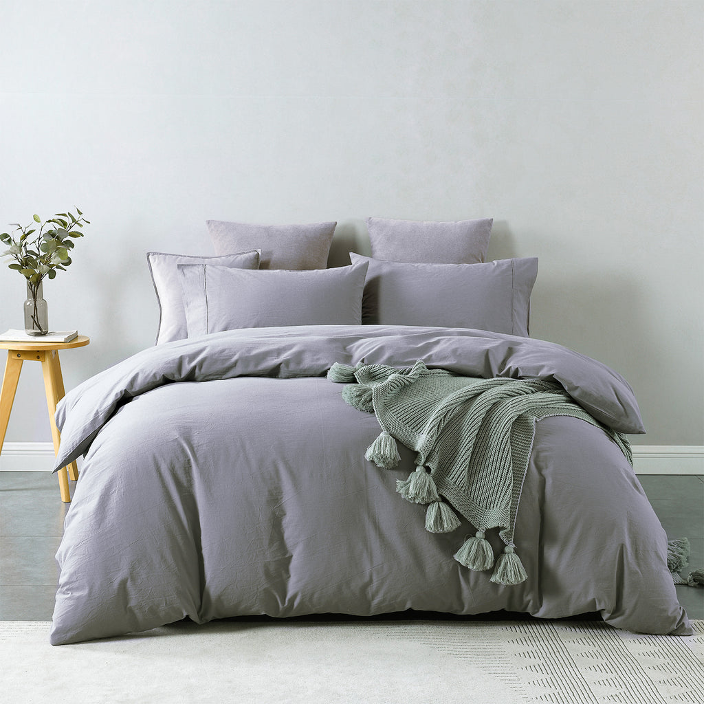 Royal Comfort Vintage Washed 100 % Cotton Quilt Cover Set King - Grey-1951134833841410048