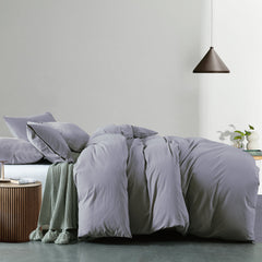 Royal Comfort Vintage Washed 100 % Cotton Quilt Cover Set King - Grey-1951134833841410049