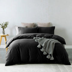 Royal Comfort Vintage Washed 100 % Cotton Quilt Cover Set King - Charcoal-1951134834021765120
