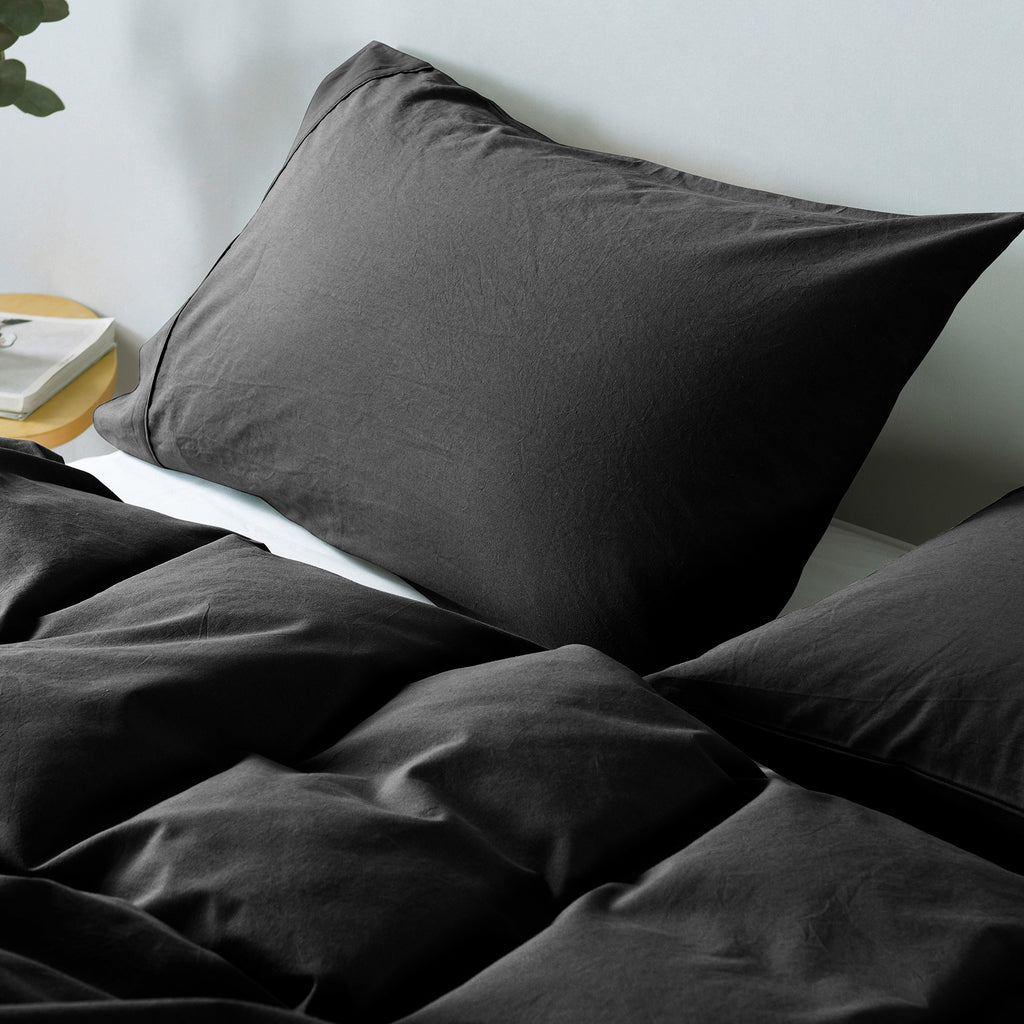 Royal Comfort Vintage Washed 100 % Cotton Quilt Cover Set King - Charcoal-1951134834021765124