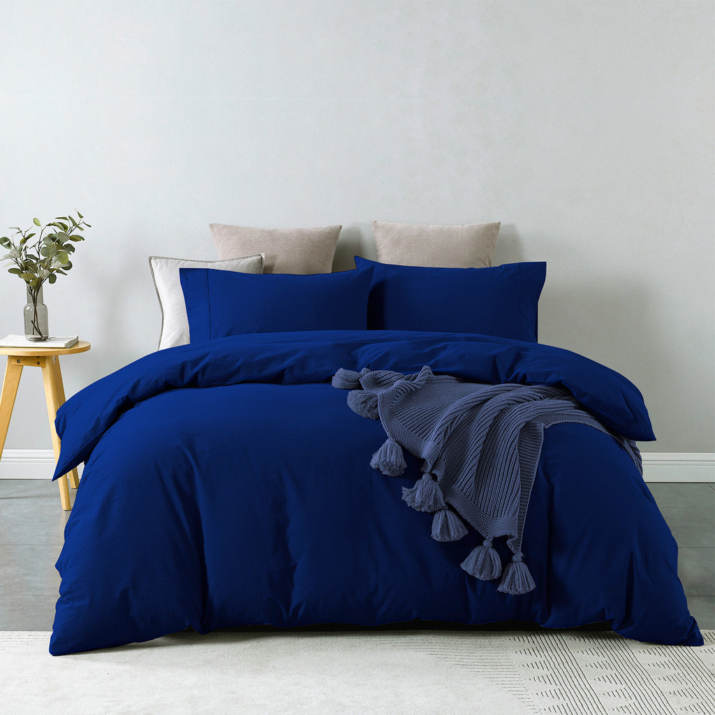 Royal Comfort Vintage Washed 100 % Cotton Quilt Cover Set King - Royal Blue-1951134834197925888