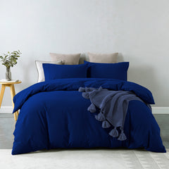 Royal Comfort Vintage Washed 100 % Cotton Quilt Cover Set King - Royal Blue-1951134834197925888