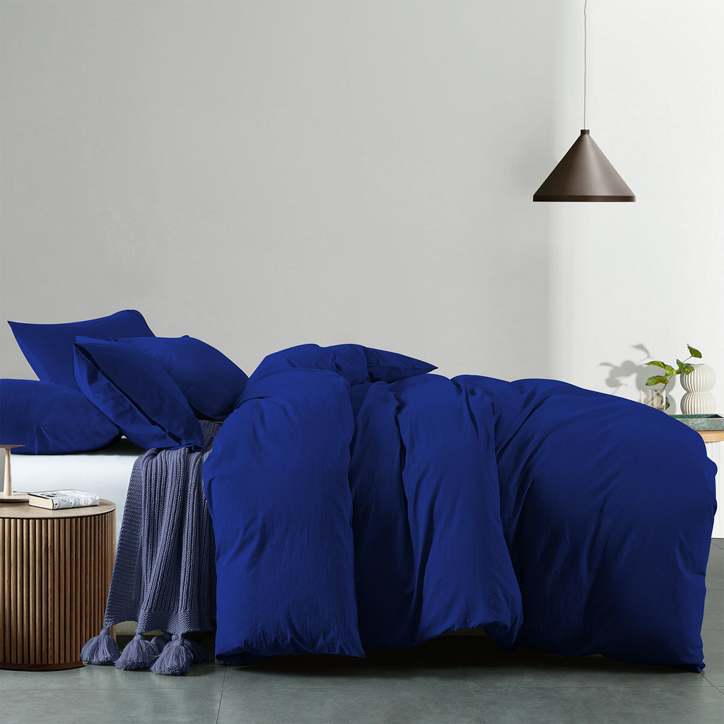 Royal Comfort Vintage Washed 100 % Cotton Quilt Cover Set King - Royal Blue-1951134834197925889