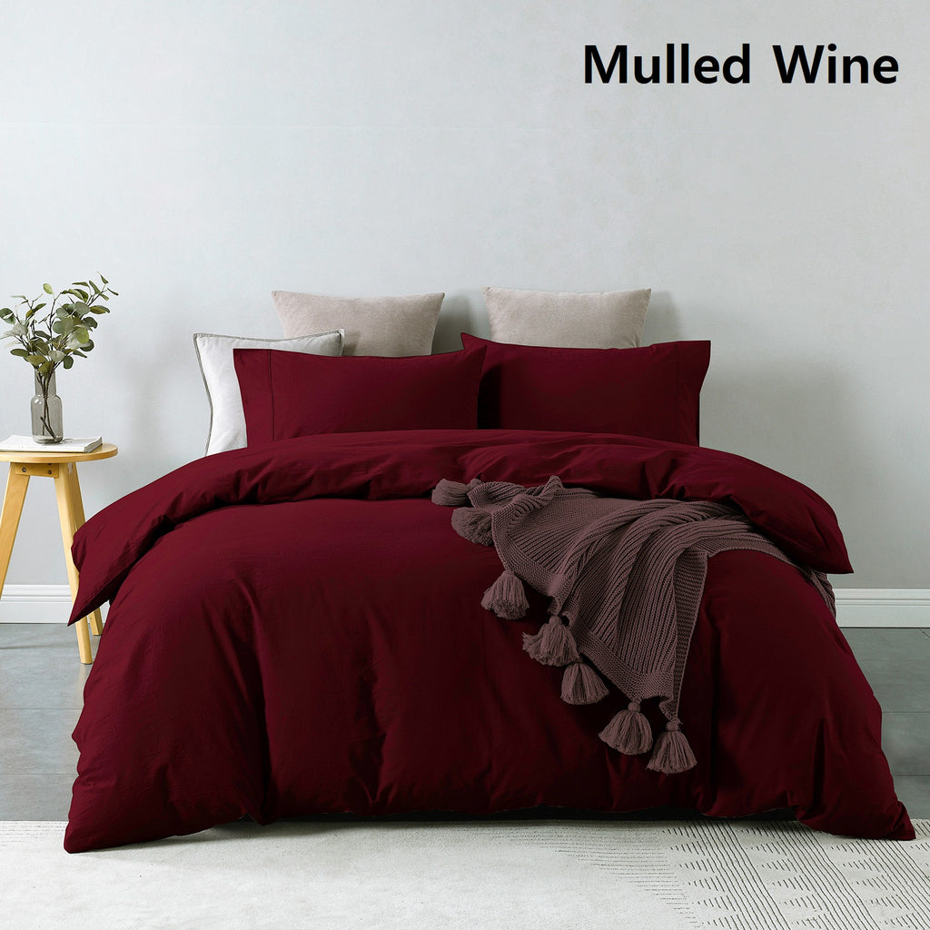 Royal Comfort Vintage Washed 100 % Cotton Quilt Cover Set King - Mulled Wine-1951134834386669574