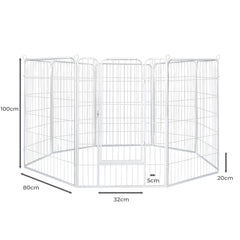 PaWz 8 Panel 40'' Pet Dog Playpen Puppy White 2.5kg Venison-1966287384941301762
