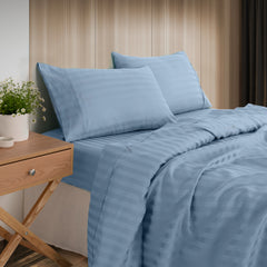 KENSINGTON 1200TC COTTON SHEET SET IN STRIPE-DOUBLE - CHAMBRAY(BLUE)-1951134850039812096