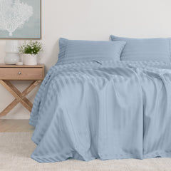 KENSINGTON 1200TC COTTON SHEET SET IN STRIPE-DOUBLE - CHAMBRAY(BLUE)-1951134850039812097