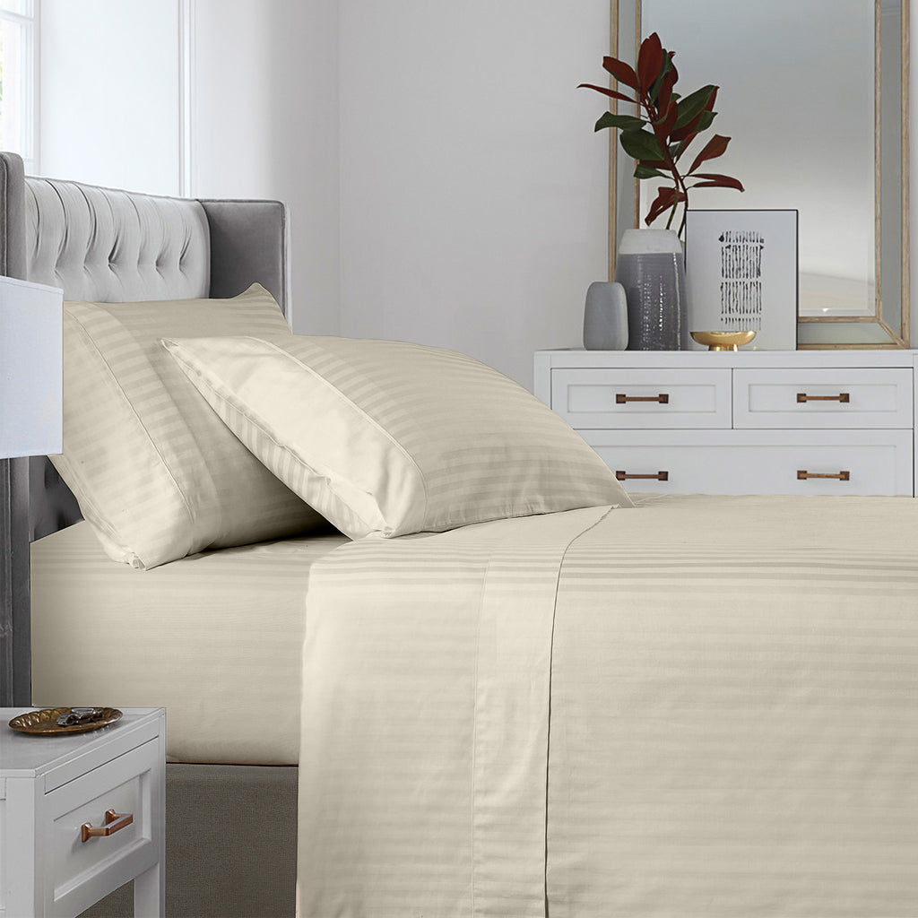 KENSINGTON 1200TC COTTON SHEET SET IN STRIPE-KING - SAND-1951134851184857089
