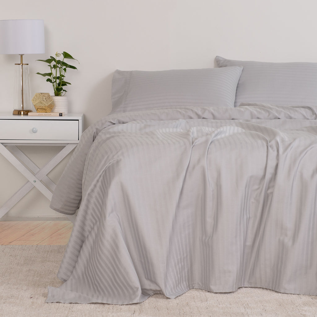 KENSINGTON 1200TC COTTON SHEET SET IN STRIPE- DOUBLE - SILVER (GREY)-1951134851369406465