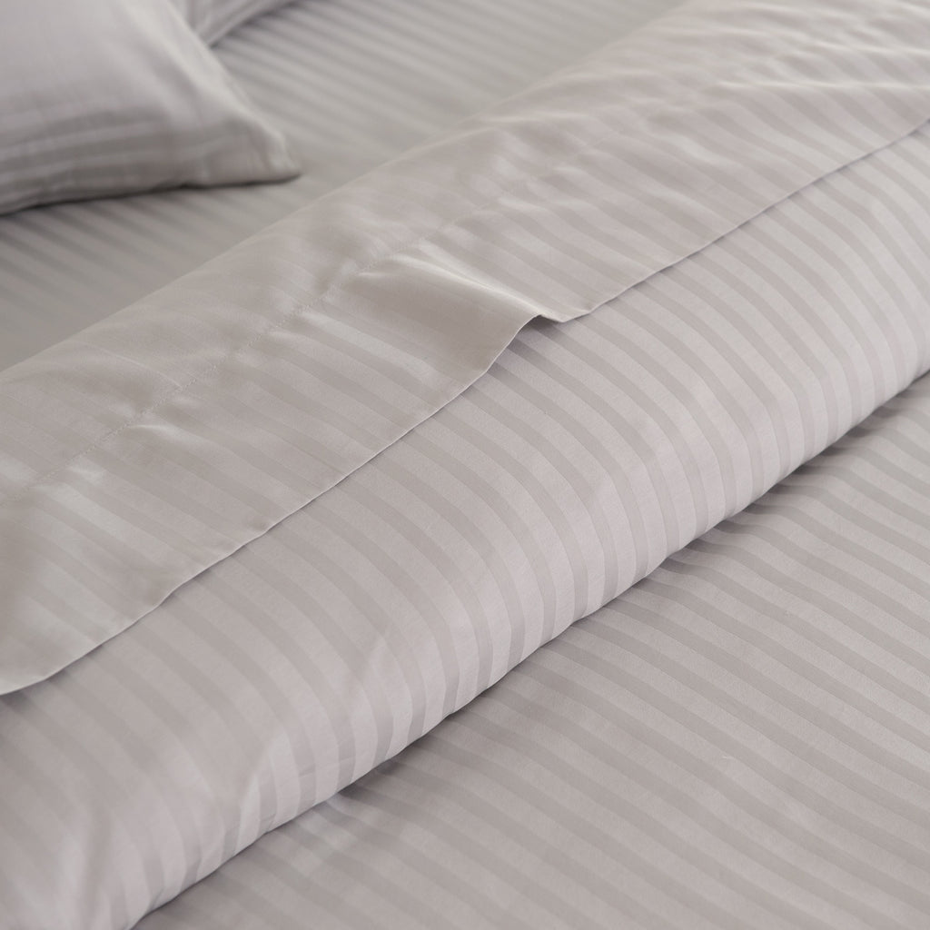 KENSINGTON 1200TC COTTON SHEET SET IN STRIPE- DOUBLE - SILVER (GREY)-1951134851369406467