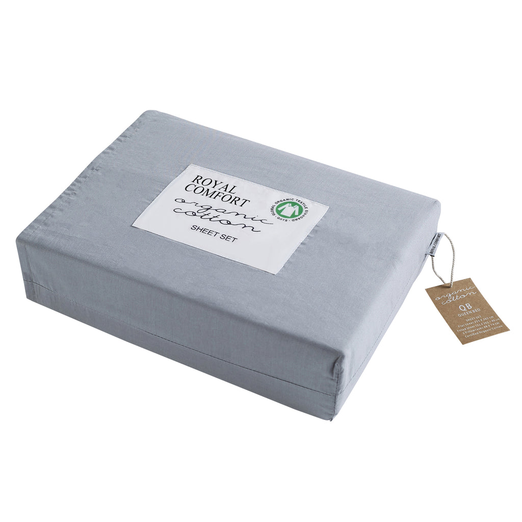 Royal Comfort - 250TC 100% Organic Cotton 4 Piece Sheet Set - Double - Graphite-1951134855089754113