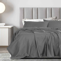 Royal Comfort 1200 Thread count Damask Stripe Cotton Blend sheet sets King Charcoal Grey-1951134867282595841