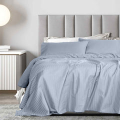 Royal Comfort 1200 Thread count Damask Stripe Cotton Blend sheet sets Queen Blue Fog-1951134871242018817