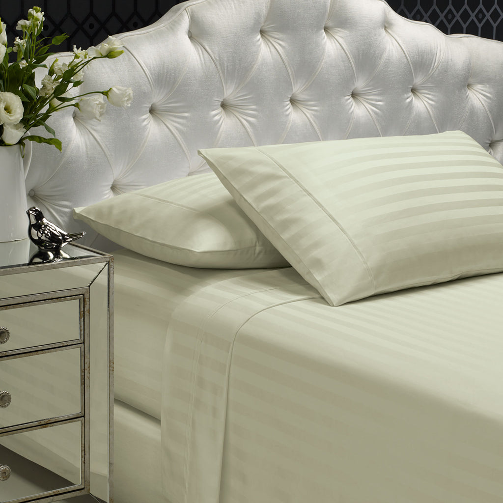 Royal Comfort 1200 Thread count Damask Stripe Cotton Blend sheet sets Queen Pebble-1951134871753723904