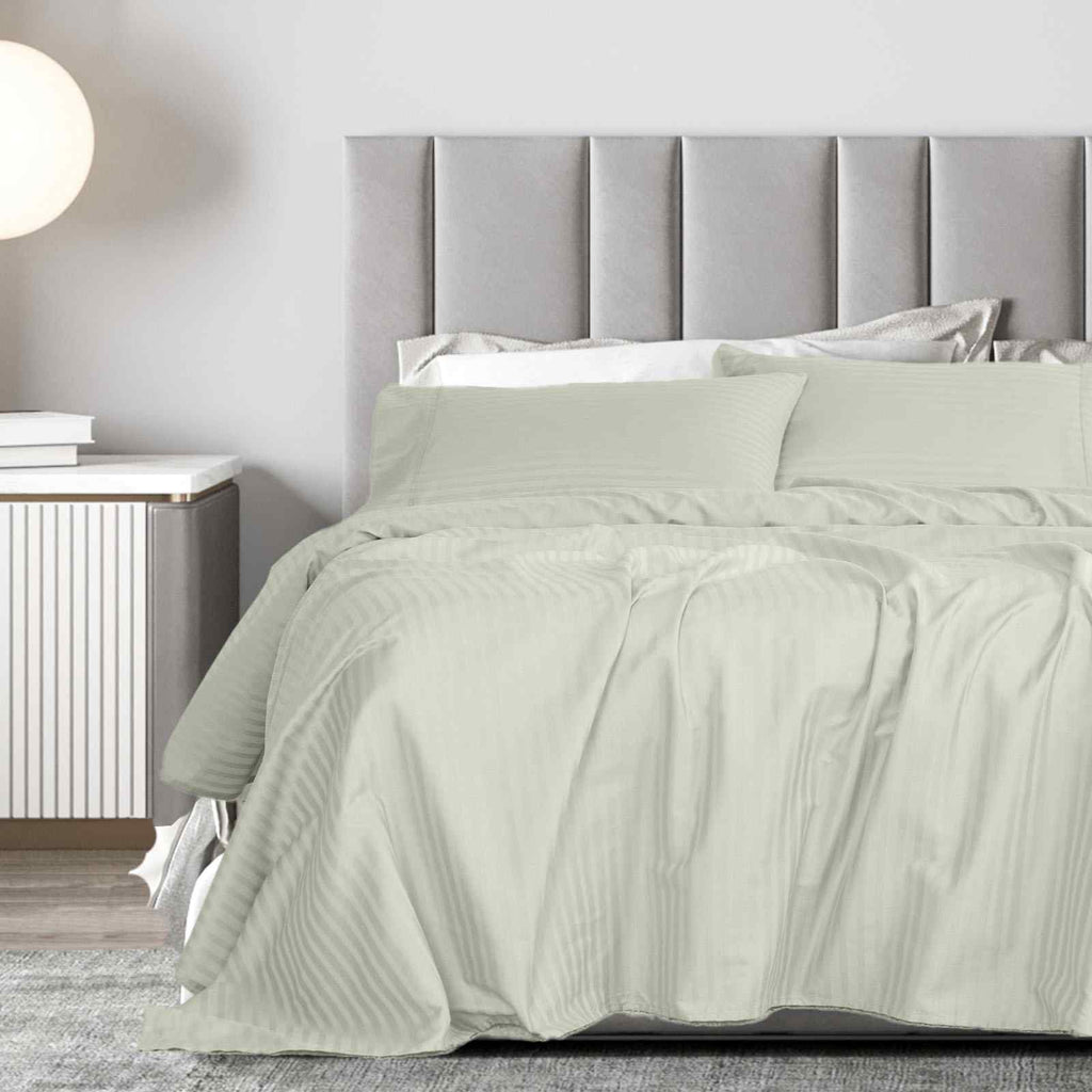 Royal Comfort 1200 Thread count Damask Stripe Cotton Blend sheet sets Queen Pebble-1951134871753723905