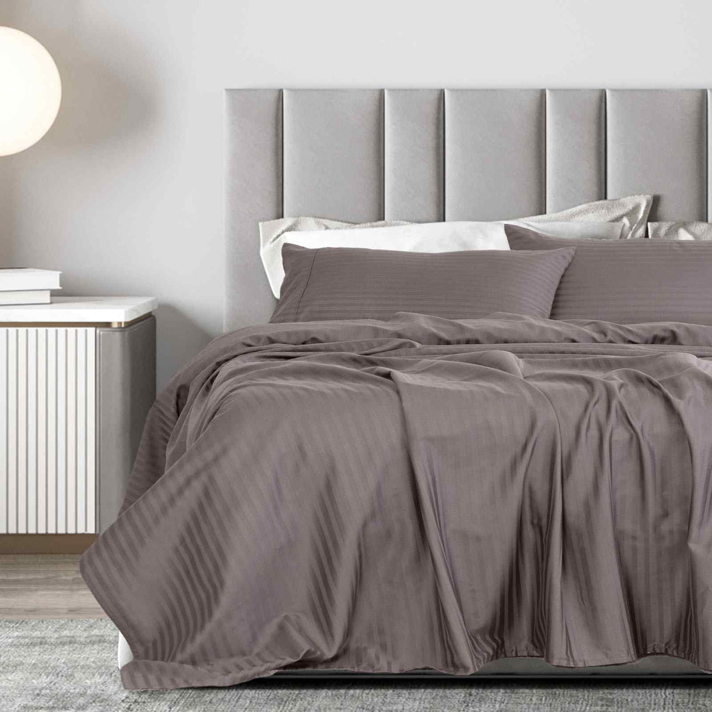 Royal Comfort 1200 Thread count Damask Stripe Cotton Blend sheet sets Queen Pewter-1951134872068296705