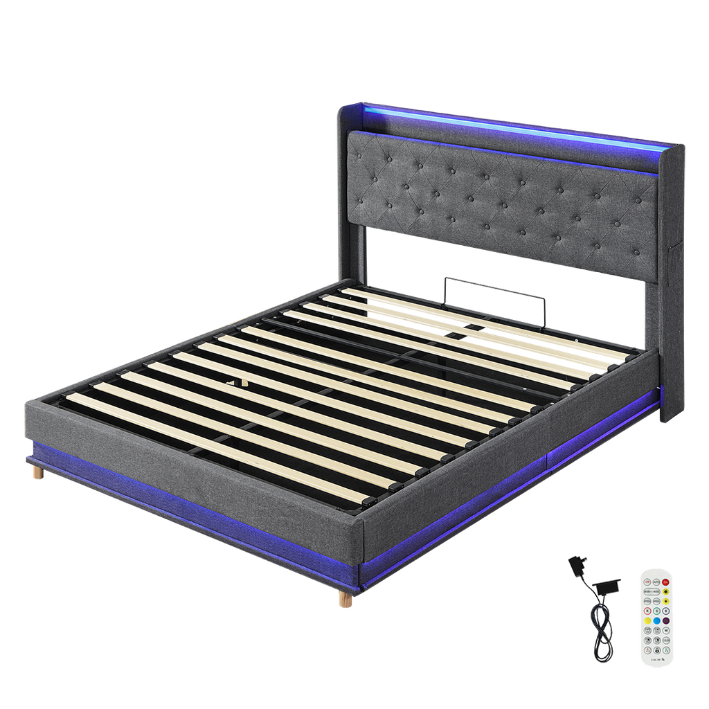 Levede Double Bed Frame Gas Lift LED Light-1954802406353145864