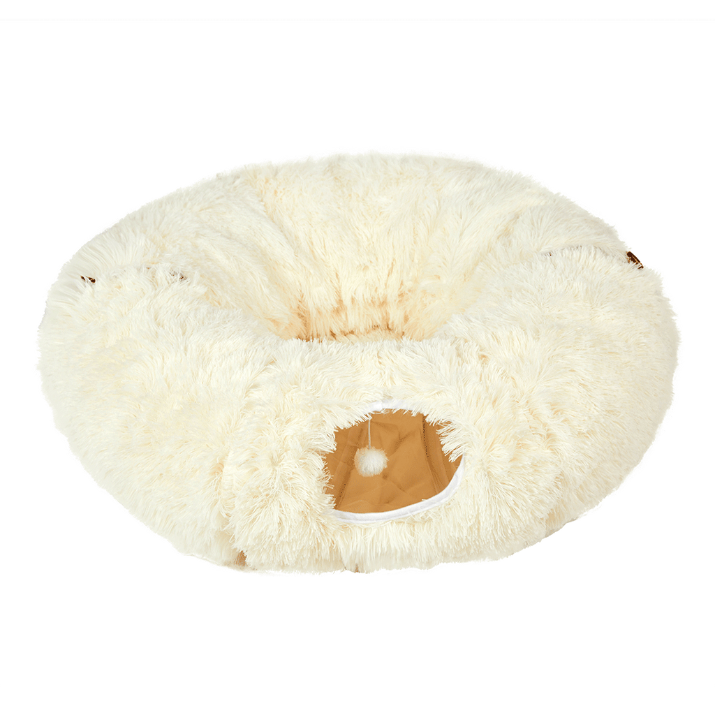 Pawz Cat Tunnel Foldable Fluffy Plush Play Tube Beige-1954802453568425992