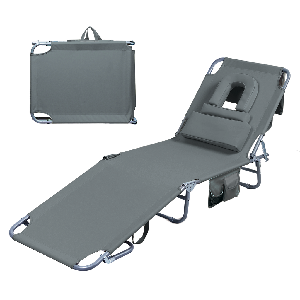 Levede Foldable Beach Lounge Chairs with Face Hole Grey-1954802423352659976