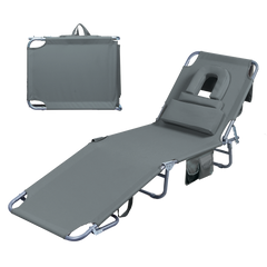 Levede Foldable Beach Lounge Chairs with Face Hole Grey-1954802423352659976