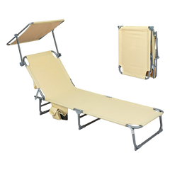 Levede Foldable Lounge Chairs with Canopy Khaki-1954802423142944776