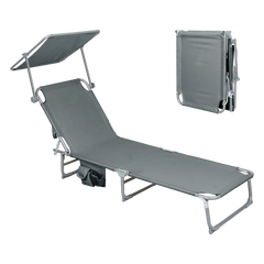 Levede Foldable Lounge Chairs with Canopy Grey-1954802422945812488