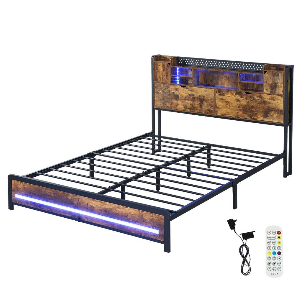 Levede Queen Bed Frame Storage Headboard Industrial-1954802449487368200