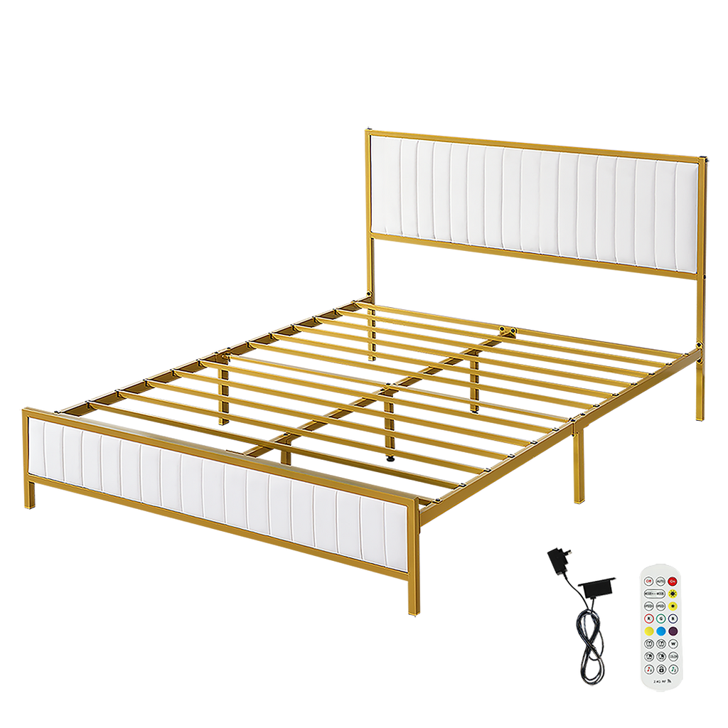 Levede Metal Bed Frame Under Bed Storage Double Beige-1954802450372366344