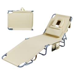 Levede Foldable Beach Lounge Chairs with Face Hole Khaki-1954802423549792264