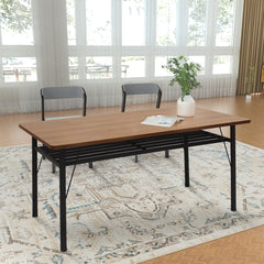 Levede 1x Dining Table +1x Bench Set Steel Home Kitchen Farmhouse Brown-1954802997833895942