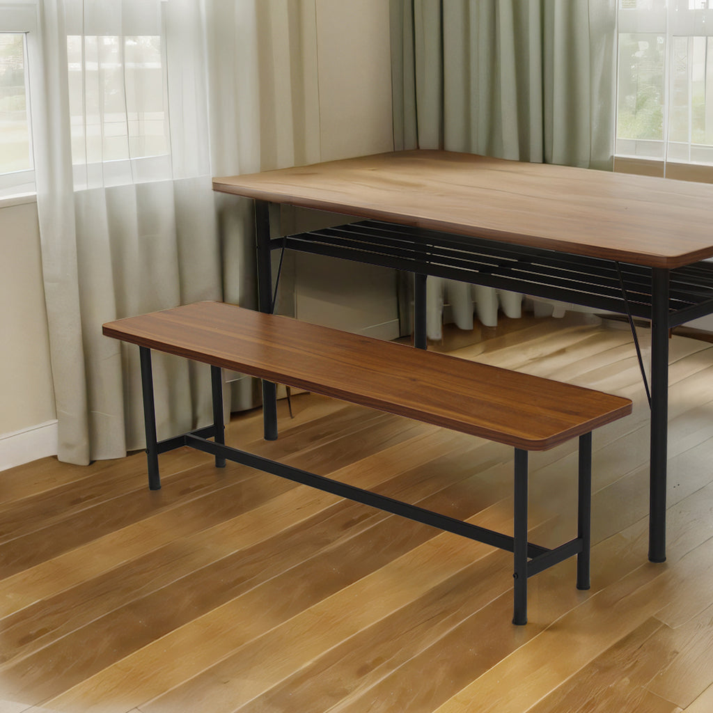 Levede 1x Dining Table +1x Bench Set Steel Home Kitchen Farmhouse Brown-1954802997833895943