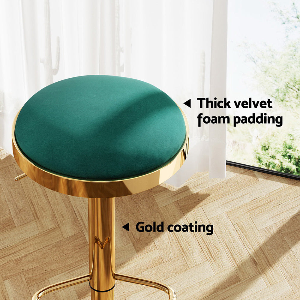 2x Artiss Bar Stools Kitchen Dining Chairs Velvet Padded Stool Green