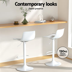 Artiss Bar Stools Kitchen Swivel Gas Lift Stool Leather Dining Chairs White x2