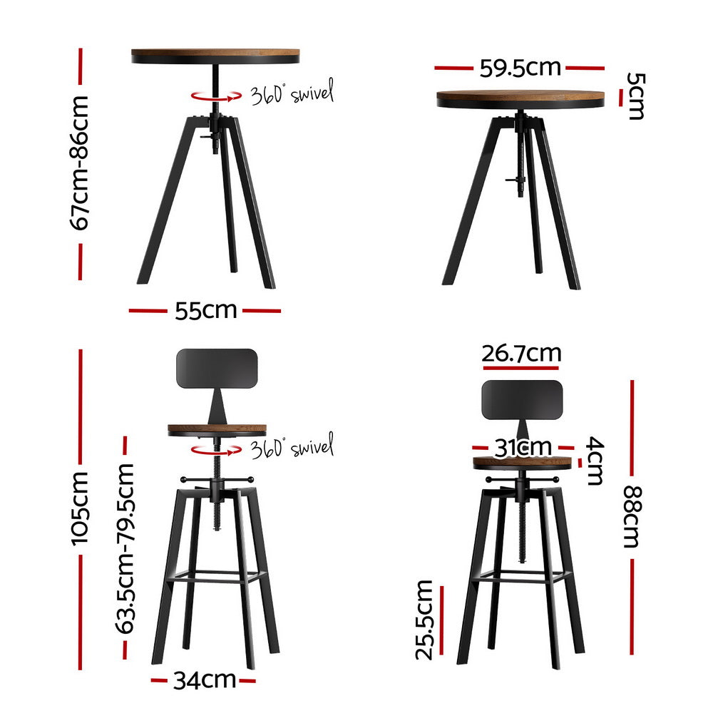 Artiss Bar Table and Stools Set Dining Desk Industrial Kitchen Chairs Cafe Pub