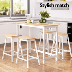 Artiss Bar Table and Stools Set Dining Desk Solid Wood Kitchen Chairs Cafe Pub