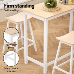 Artiss Bar Table and Stools Set Dining Desk Solid Wood Kitchen Chairs Cafe Pub