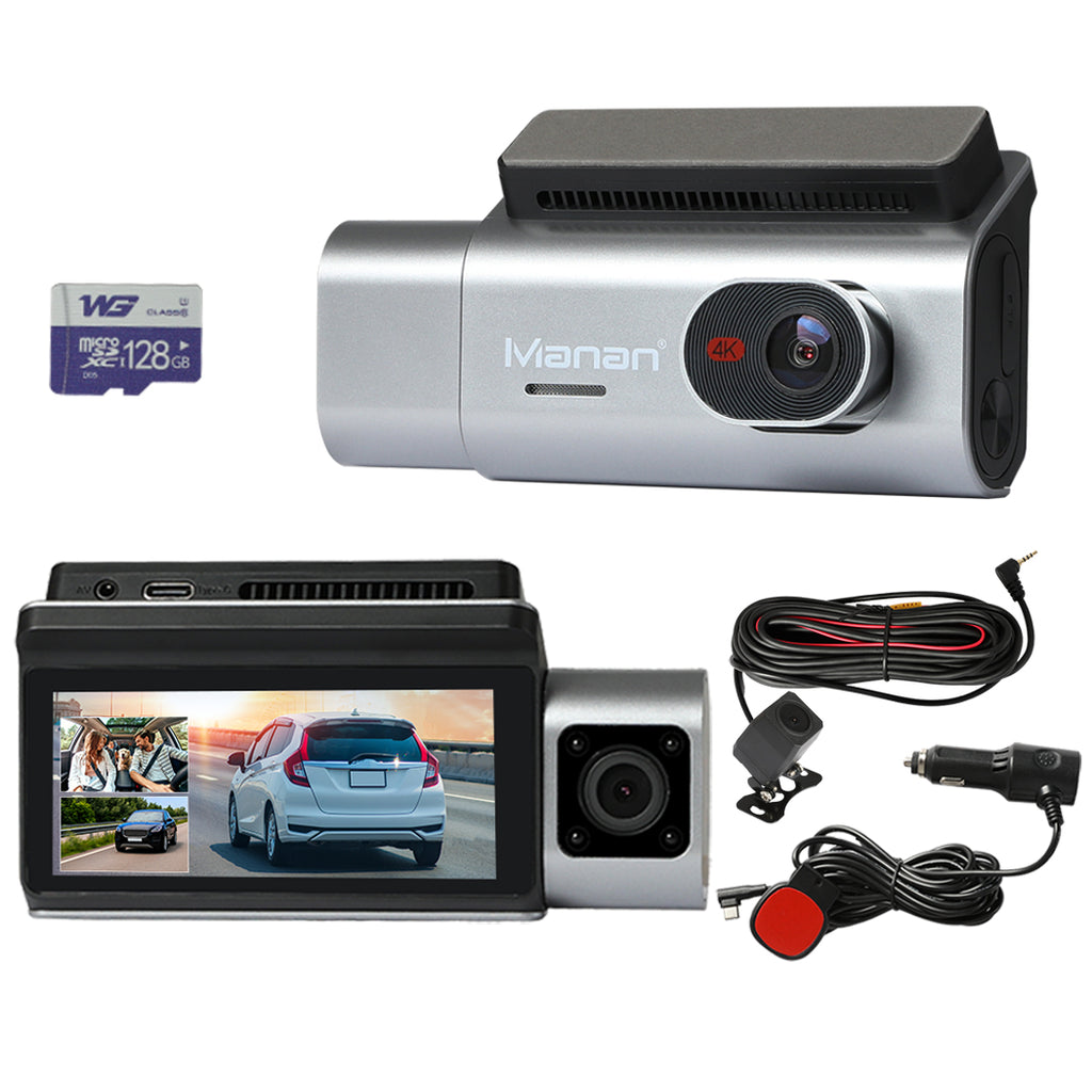 Manan 4K Car Dash Camera Front and Rear Wifi GPS 3 Lens-1954802341643423744