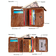 Men Taupe Leather Rfid Card Holder Wallet-1915198238181429252