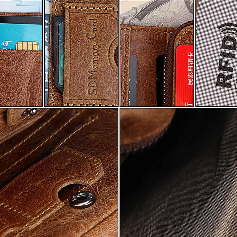Men Taupe Leather Rfid Card Holder Wallet-1915198238181429254