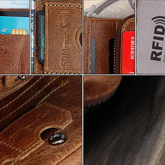 Men Taupe Leather Rfid Card Holder Wallet-1915198238181429254