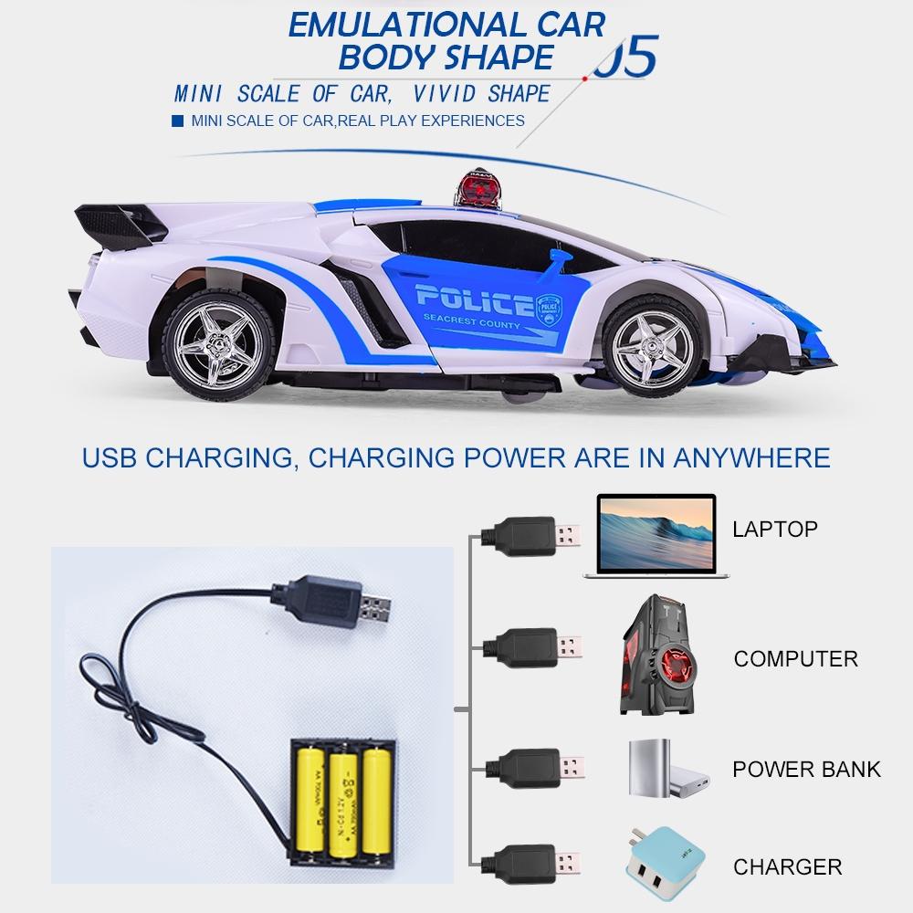 Remote Control Police Car - 4 Channels Deformable Toy-1969996469381500933