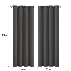 2x Blockout Curtains Panels 3 Layers Charcoal CD1003-132X213-GR-1954802970923241474