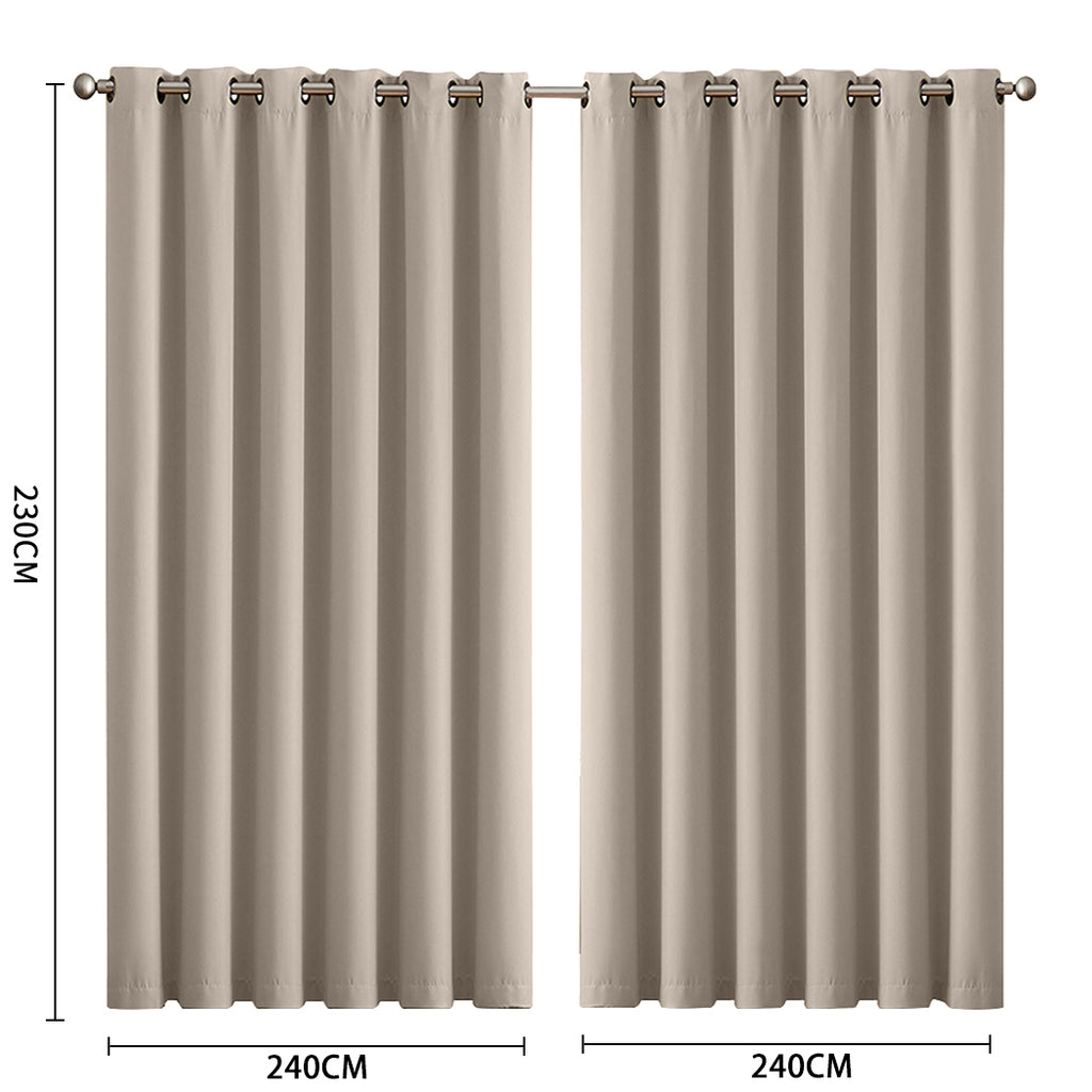 2x Blockout Curtains Panels 3 Layers Beige-1954802972160561154