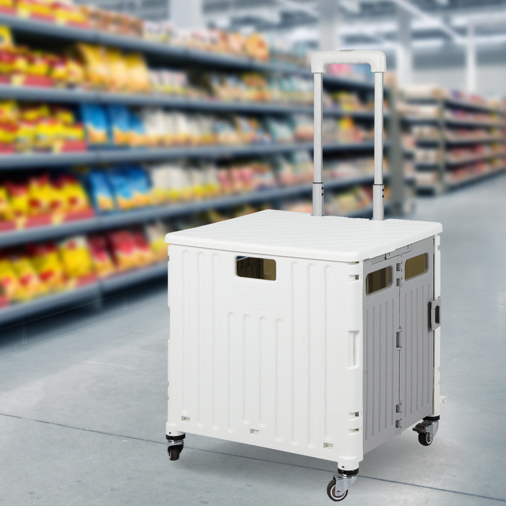 Folding Shopping Trolley Cart Portable Beige-1954802609462317062