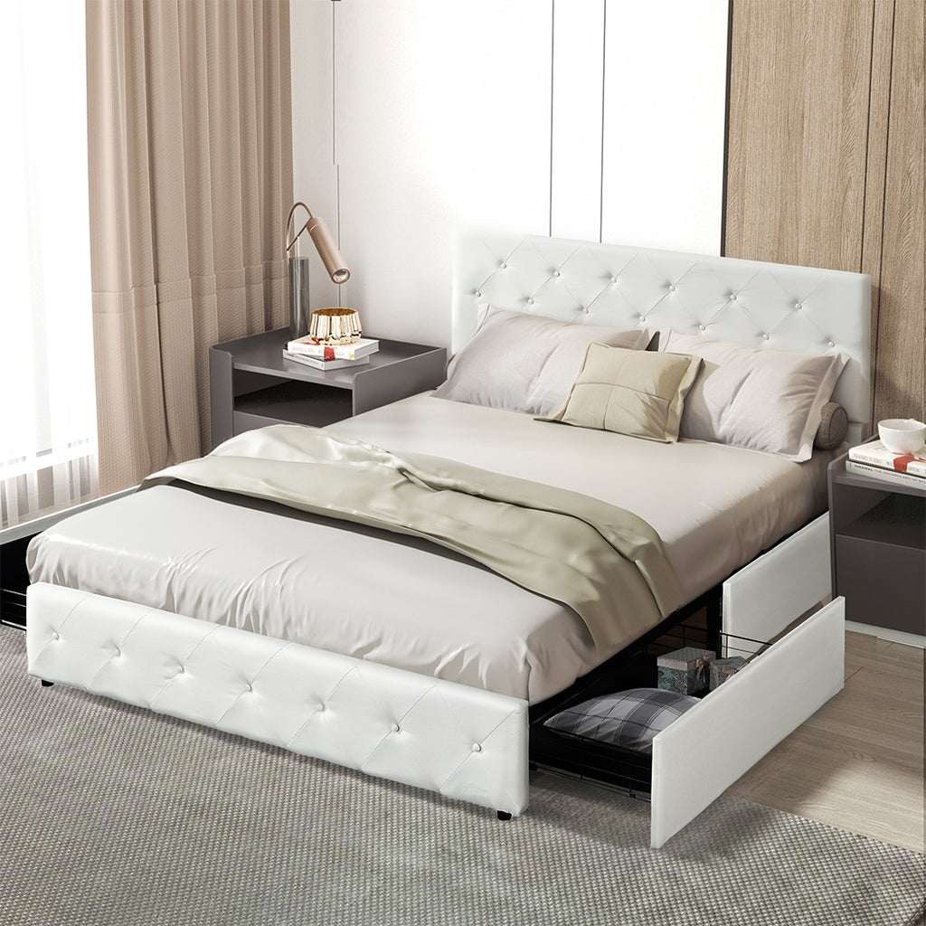 Levede Queen Bed Frame Tufted 4 Drawer-1954802933145145350