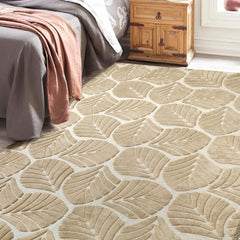 Marlow Floor Rug Soft Embossed Carpet Non Slip Plush Shaggy Rugs Leaf Pattern-1954802391215902726