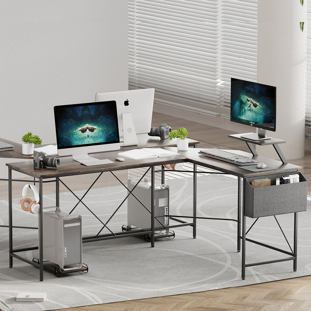 Levede Computer Desk Corner Desk Brown-1954802381535449094