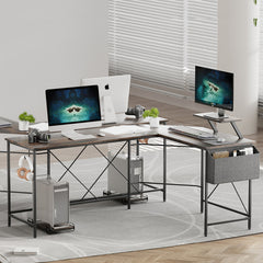 Levede Computer Desk Corner Desk Brown-1954802381535449094