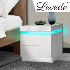 Levede Bedside Tables RGB LED Side Table White-1954802716282851334