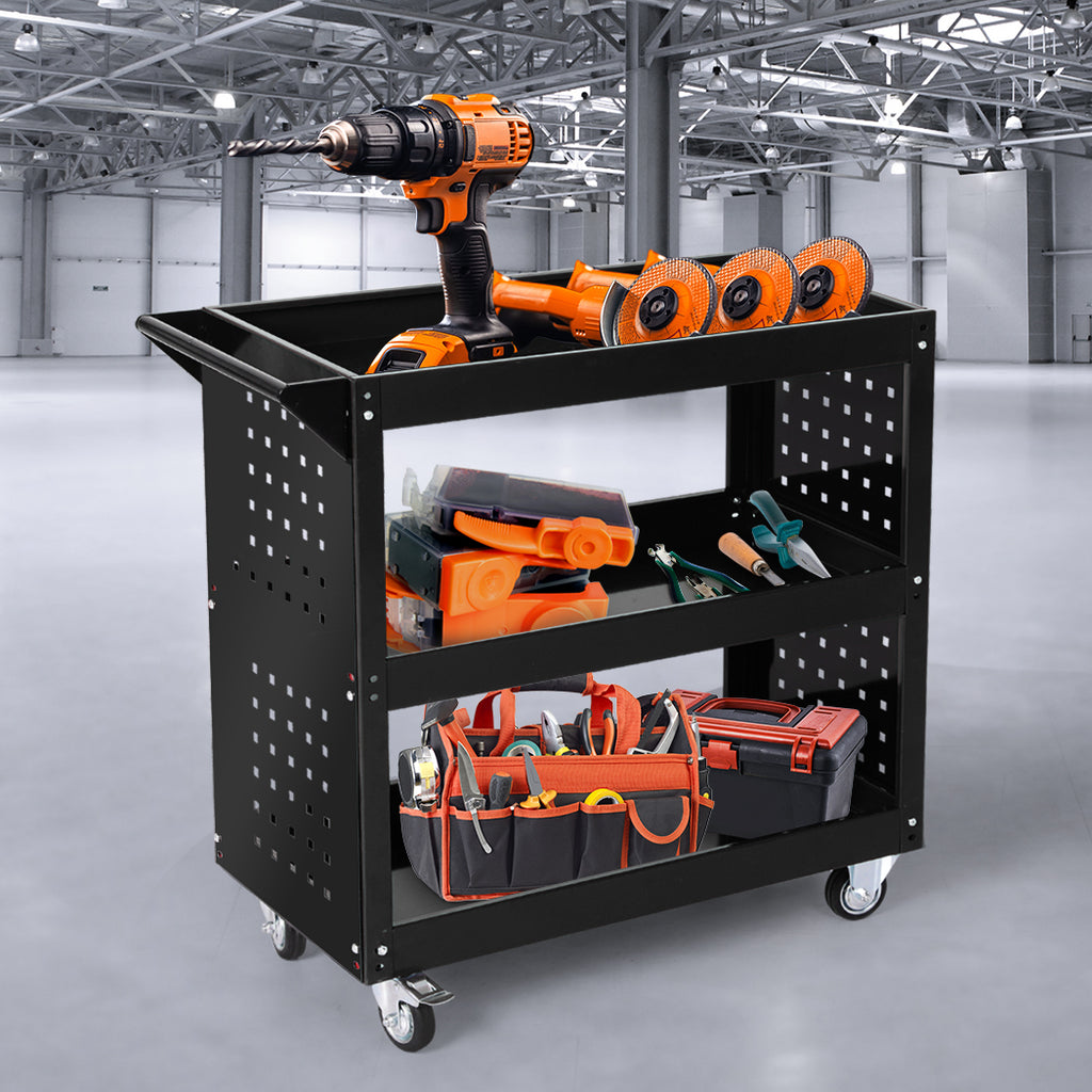 Traderight Tool Trolley Cart 3Tier Toolbox Black-1954802749614985222